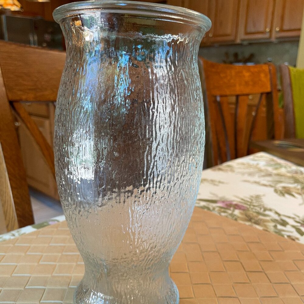 Large Clear Glass Vase Ridged Design 9 1/2" High